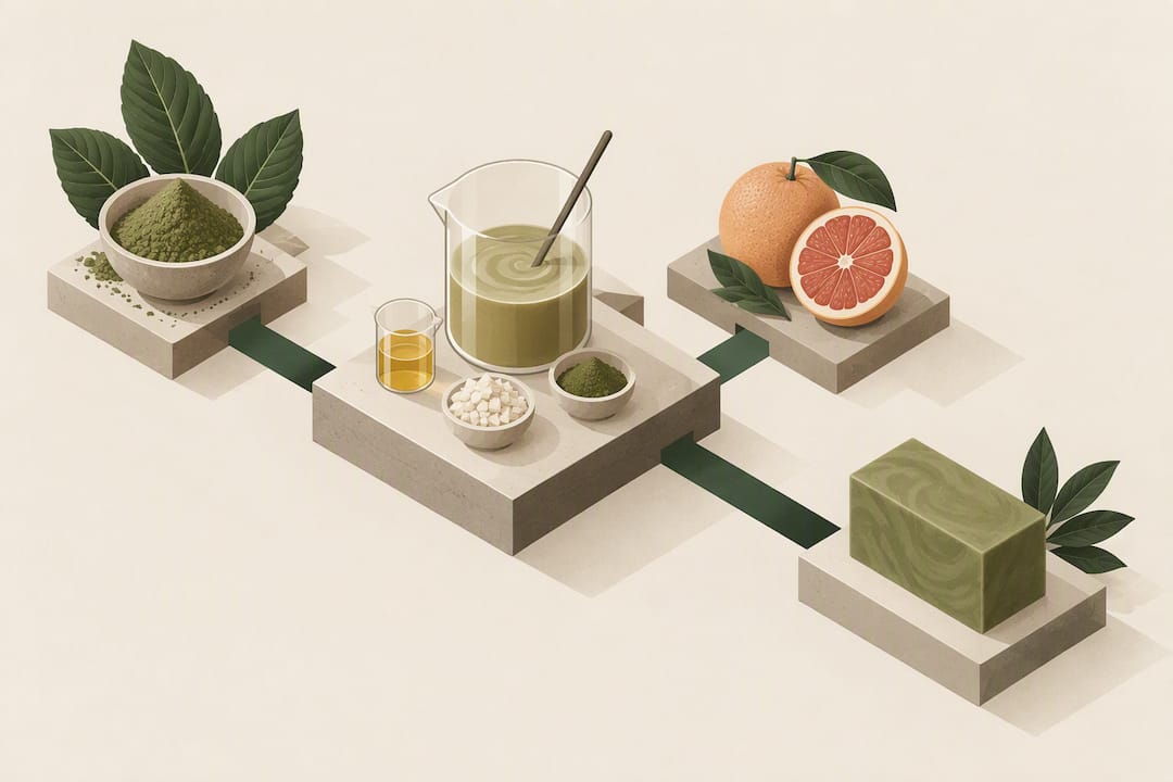 Isometric soap formulation process illustration
